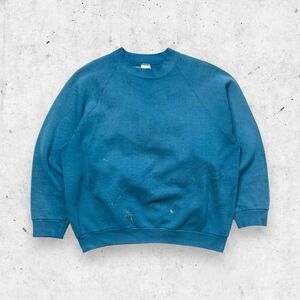 Vtg 80s 90s Fruit Loom Raglan  Blank Lightweight Sweatshirt 50/50 USA Thrashed